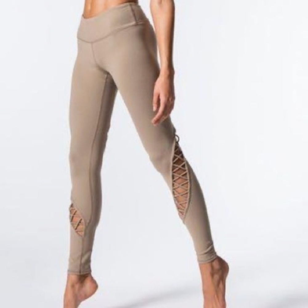 ALO Yoga Beige Leggings with Lattice Detail